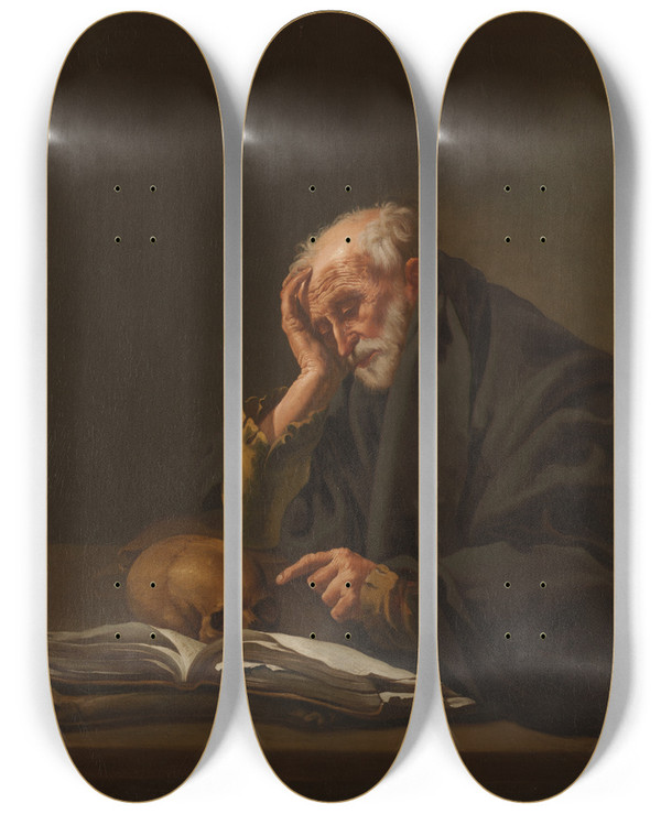 Triptych art skateboard deck of Hendrick Ter Brugghen Saint Jerome by Hendrick Ter Brugghen (1588-1629)