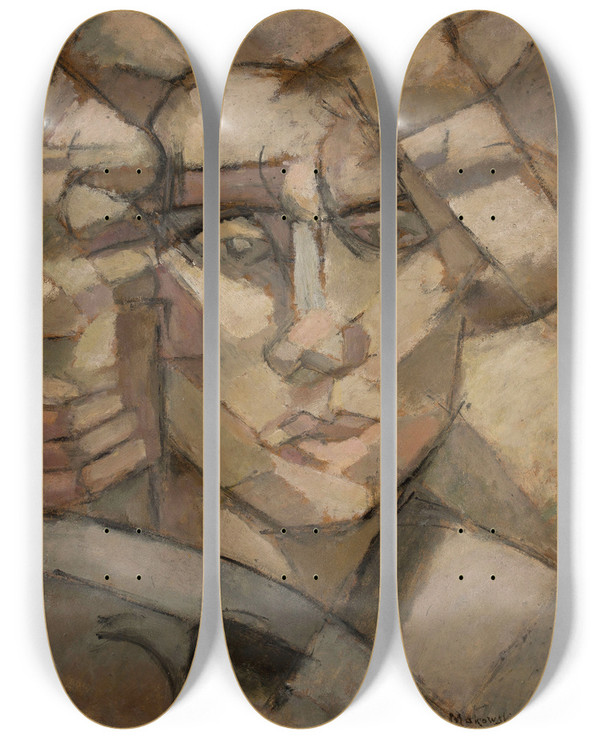 Triptych art skateboard deck of Tadeusz Makowski Head by Tadeusz Makowski (1882-1932)