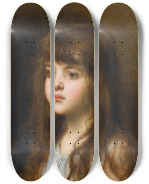 Triptych art skateboard deck of Alexei Harlamoff La Petite Russe by Alexei Harlamoff (1840-1925)