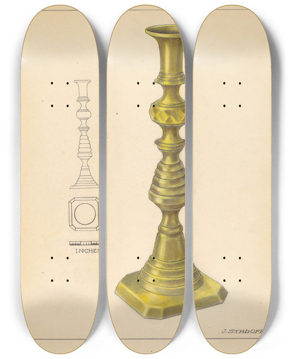 Triptych art skateboard deck of Jack Staloff Candlestick_3 by Jack Staloff