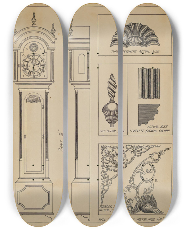 Triptych art skateboard deck of John Dieterich Clock Case_2 by John Dieterich