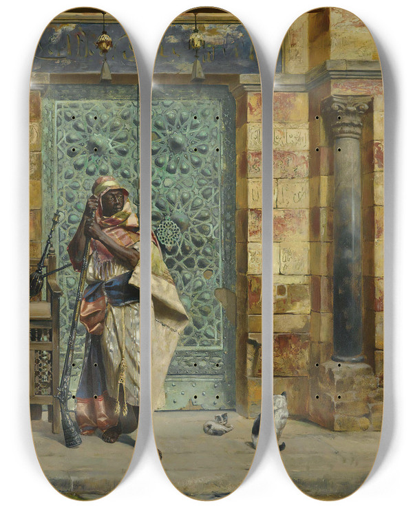 Triptych art skateboard deck of Rudolf Ernst The Nubian Guard by Rudolf Ernst (1854-1932)
