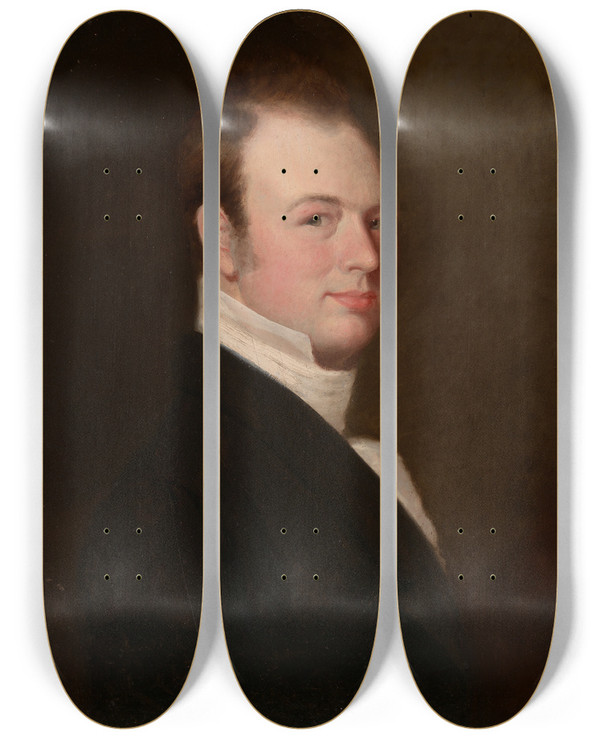 Triptych art skateboard deck of John Goffe Rand Selfportrait by John Goffe Rand (1801-1873)