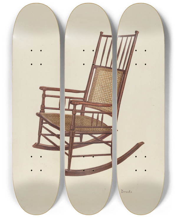 Triptych art skateboard deck of Adele Brooks Shaker Rocking Chair by Adele Brooks