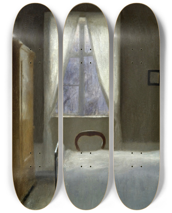 Triptych art skateboard deck of Vilhelm Hammershi Interior_1 by Vilhelm Hammershoi (1864-1916)