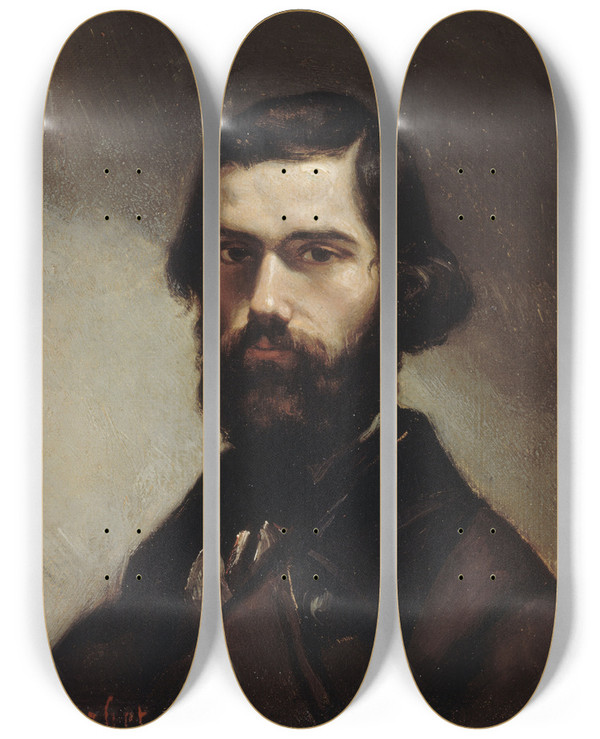 Triptych art skateboard deck of Gustave Courbet Portrait De Jules Valls by Gustave Courbet (1819-1877)