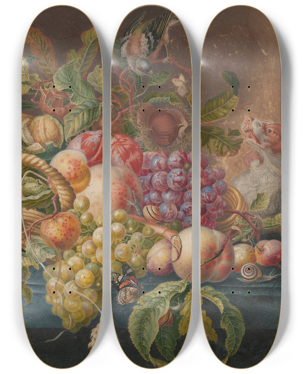 Triptych art skateboard deck of Herman Henstenburgh Fruitstilleven by Herman Henstenburgh (1667-1726)