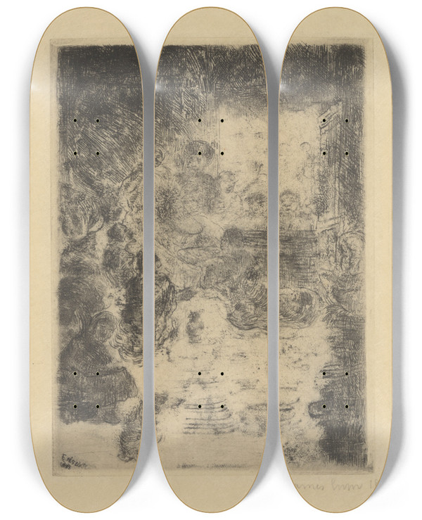 Triptych art skateboard deck of James Ensor De Aanbidding Der Herders by James Ensor (1860-1949)