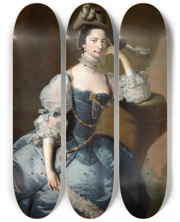 Triptych art skateboard deck of Thomas Hudson Lady Oxenden by Thomas Hudson (1701-1779)