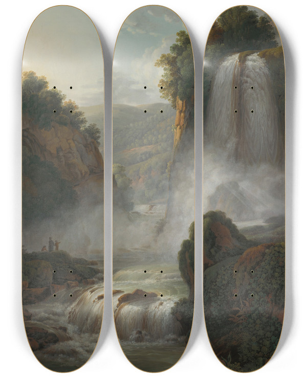 Triptych art skateboard deck of Peter Birmann Waterfall Near Tivoli by Peter Birmann (1758-1844)