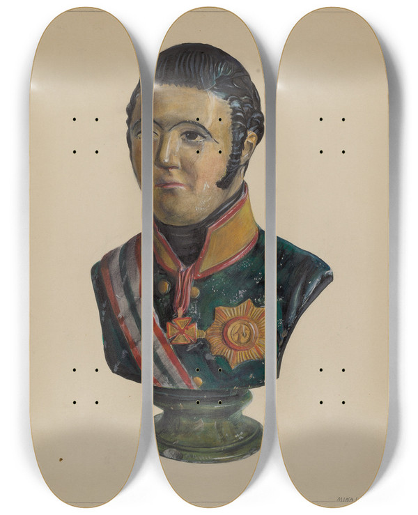 Triptych art skateboard deck of Mina Lowry Portrait Bust by Mina Lowry (1894-1942)