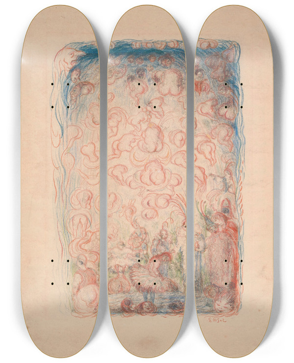 Triptych art skateboard deck of James Ensor Ballet Scene by James Ensor (1860-1949)