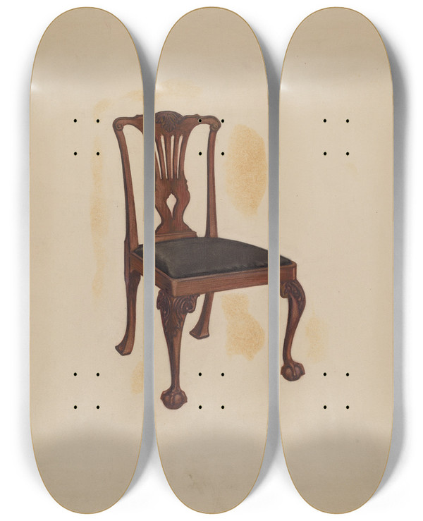 Triptych art skateboard deck of Ernest Busenbark Side Chair by Ernest Busenbark