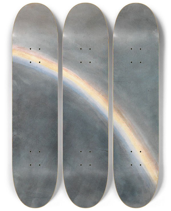 Triptych art skateboard deck of John Constable Sky Study With Rainbow by John Constable (1776-1837)