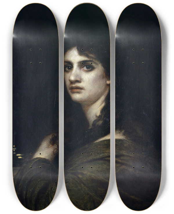 Triptych art skateboard deck of Arnold Bcklin Melancholy_1 by Arnold Bocklin (1827-1901)