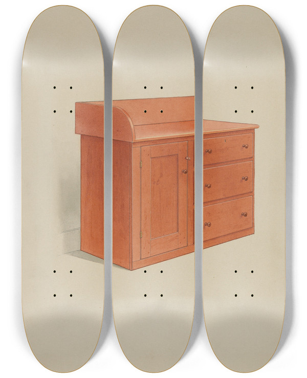 Triptych art skateboard deck of Alfred H Smith Wash Chest by Alfred H Smith