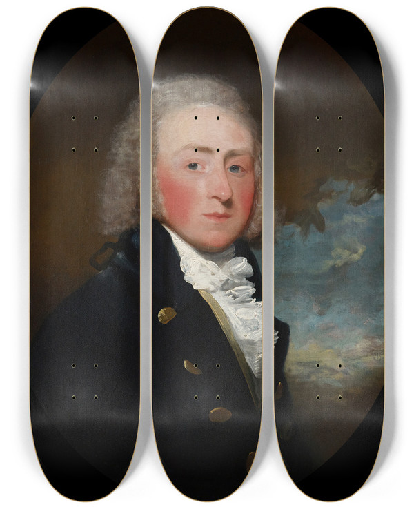 Triptych art skateboard deck of Gilbert Stuart Portrait Of Edward Loftus by Gilbert Stuart (1755-1828)