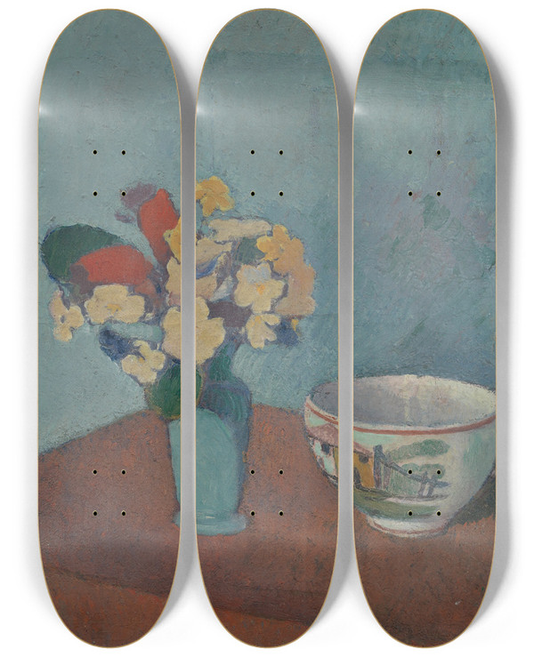 Triptych art skateboard deck of Emile Bernard Vase With Flowers And Cup by Emile Bernard (1868-1941)