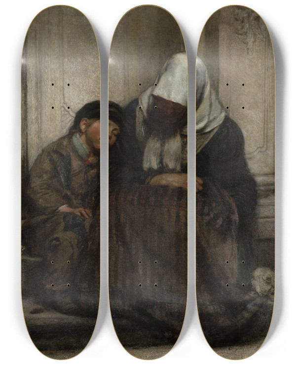 Triptych art skateboard deck of Angilbert Gbel Poor People_1 by Angilbert Gobel (1821-1882)