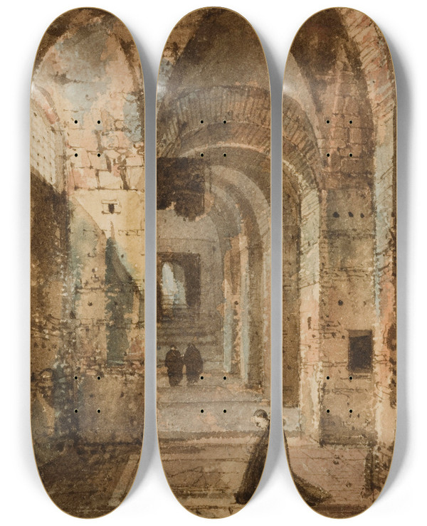 Triptych art skateboard deck of Franoismarius Granet Ermite Agenouill Sous Des Votes by Franois-Marius Granet (1775-1849)