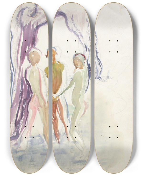 Triptych art skateboard deck of Magnus Enckell Boys by Magnus Enckell (1870-1925)