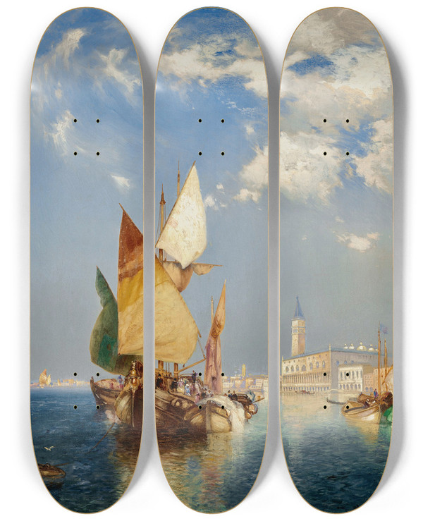 Triptych art skateboard deck of Thomas Moran The Grand Canal Venice by Thomas Moran (1837-1926)