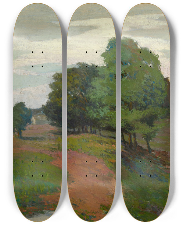 Triptych art skateboard deck of Emil Carlsen Landscape by Emil Carlsen (1848-1932)