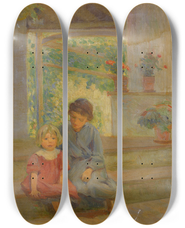 Triptych art skateboard deck of Ada Walter Shulz Resting by Ada Walter Shulz (1870-1928)