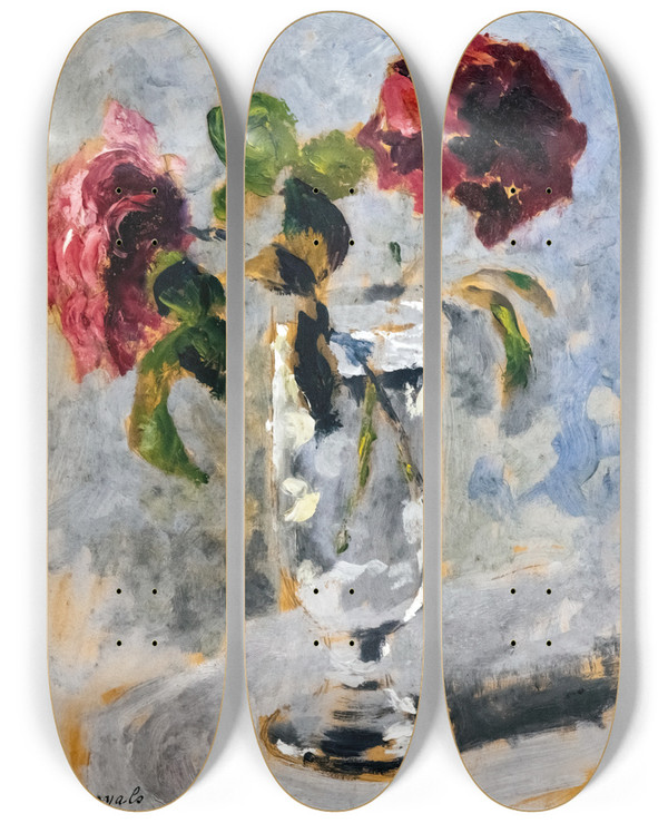 Triptych art skateboard deck of Luce Boyals Rose Glass by Luce Boyals (1892-1946)