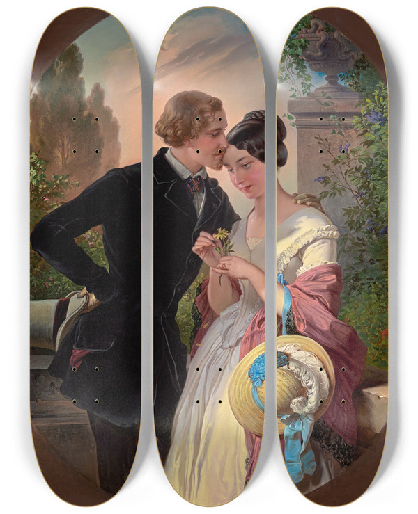 Triptych art skateboard deck of Franz Dobiaschofsky Faust And Gretchen In The 19Th Century by Franz Dobiaschofsky (1818-1867)