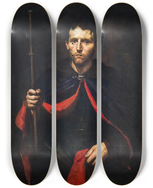 Triptych art skateboard deck of Jusepe De Ribera A Warrior Saint by Jusepe de Ribera (1591-1652)