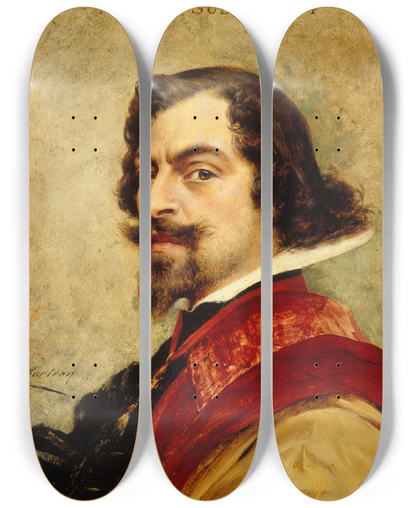 Triptych art skateboard deck of Thobald Chartran Portrait De Mounetsully by Theobald Chartran (1849-1907)