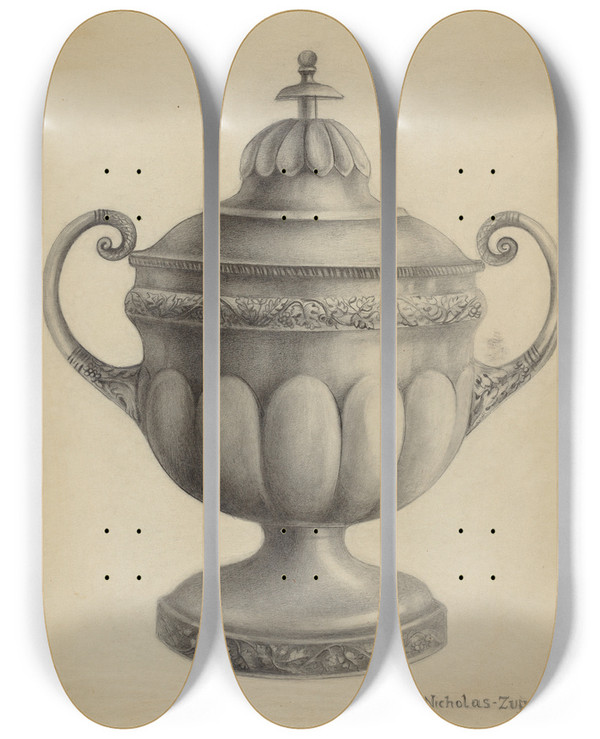 Triptych art skateboard deck of Nicholas Zupa Silver Sugar Bowl by Nicholas Zupa