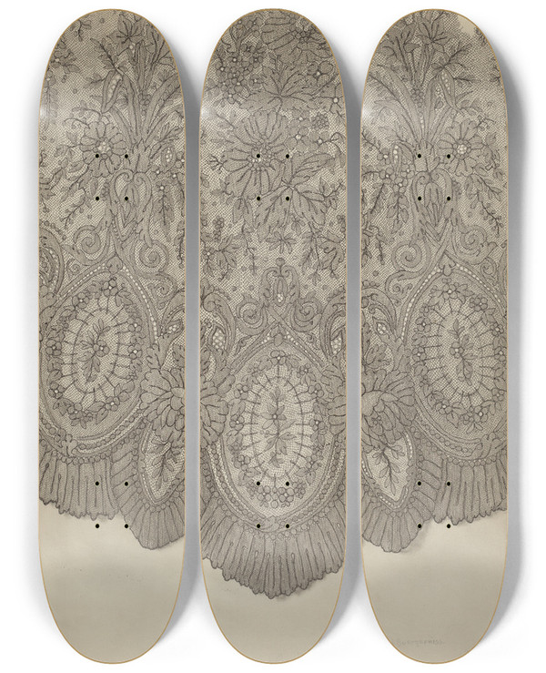 Triptych art skateboard deck of Carl Buergerniss Black Lace by Carl Buergerniss (20-)