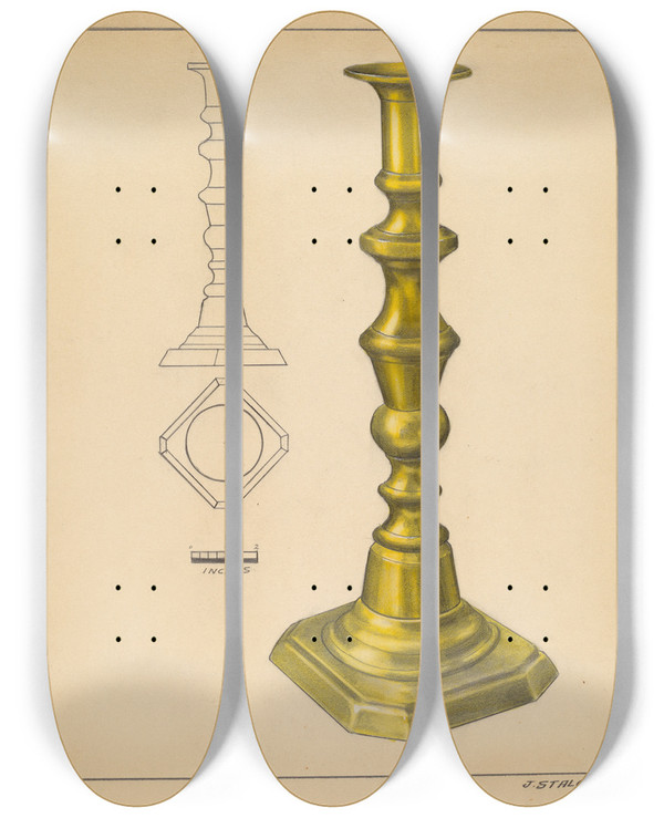 Triptych art skateboard deck of Jack Staloff Candlestick_4 by Jack Staloff