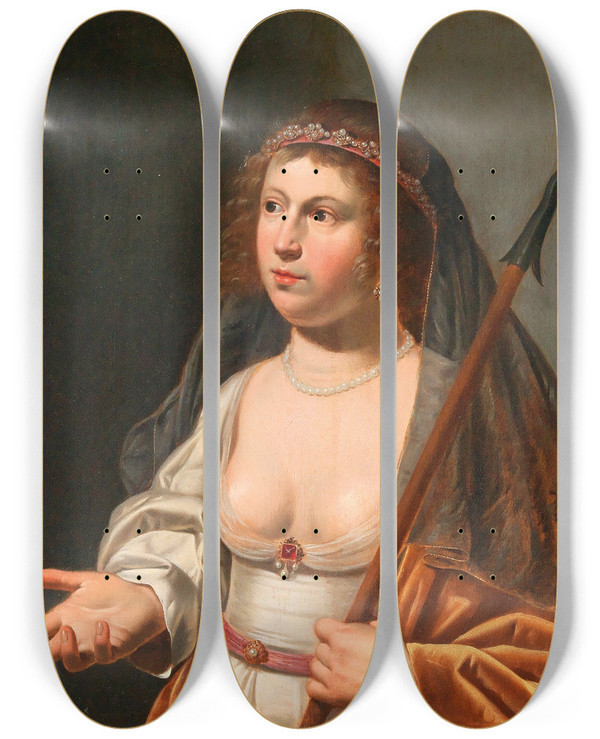 Triptych art skateboard deck of Jan Van Bijlert A Young Shepherdess by Jan Van Bijlert (1597-1671)