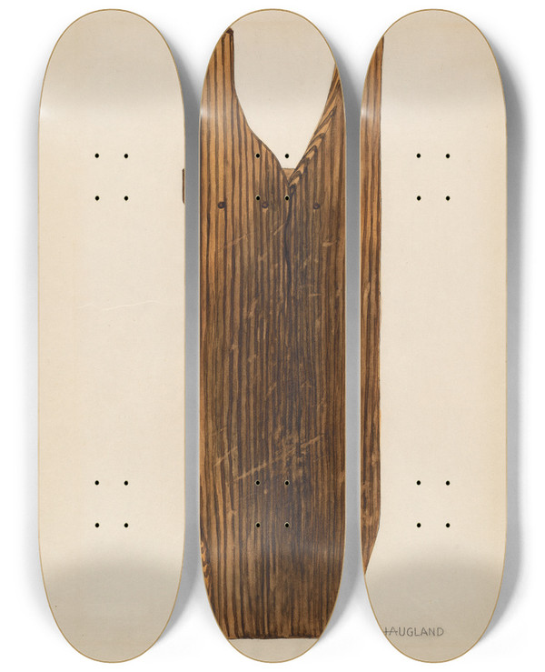 Triptych art skateboard deck of Augustine Haugland Bootjack by Augustine Haugland