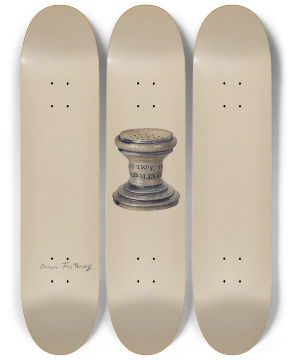 Triptych art skateboard deck of Aaron Fastovsky Sander by Aaron Fastovsky