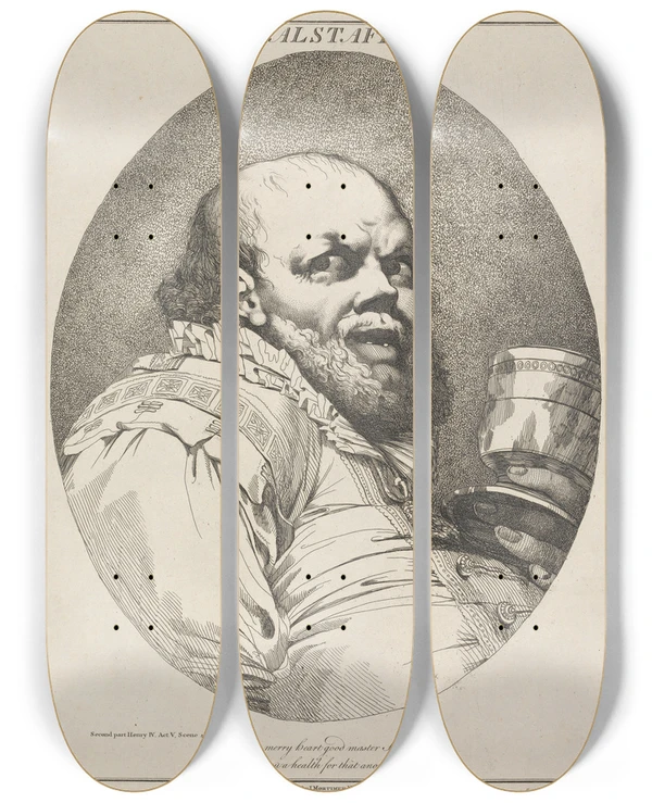 Triptych art skateboard deck of John Hamilton Mortimer Falstaff Second Part Henry Iv Act V Scene 4Th by John Hamilton Mortimer (1740-1779)