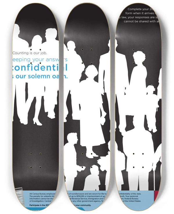 Triptych art skateboard deck of Bureau Of The Census Confidentiality Poster by Bureau Of The Census (1902)