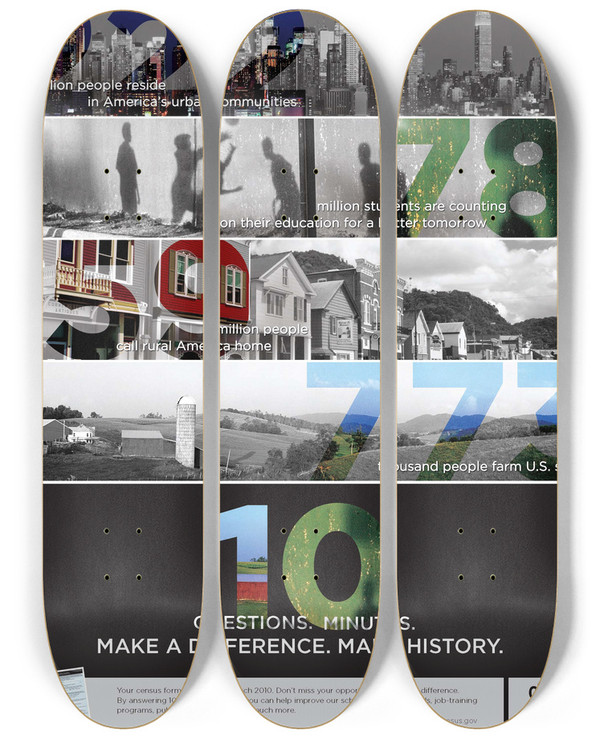 Triptych art skateboard deck of Bureau Of The Census Diverse America Awareness Poster by Bureau Of The Census (1902)