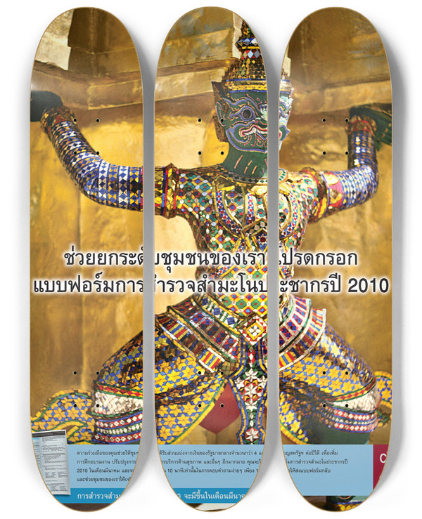 Triptych art skateboard deck of Bureau Of The Census Thai Awareness Poster by Bureau Of The Census (1902)