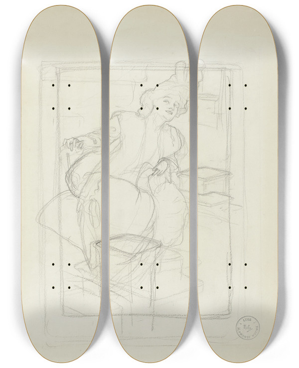 Triptych art skateboard deck of Alphonse Mucha Sarah Bernhardt by Alphonse Mucha (1860-1939)