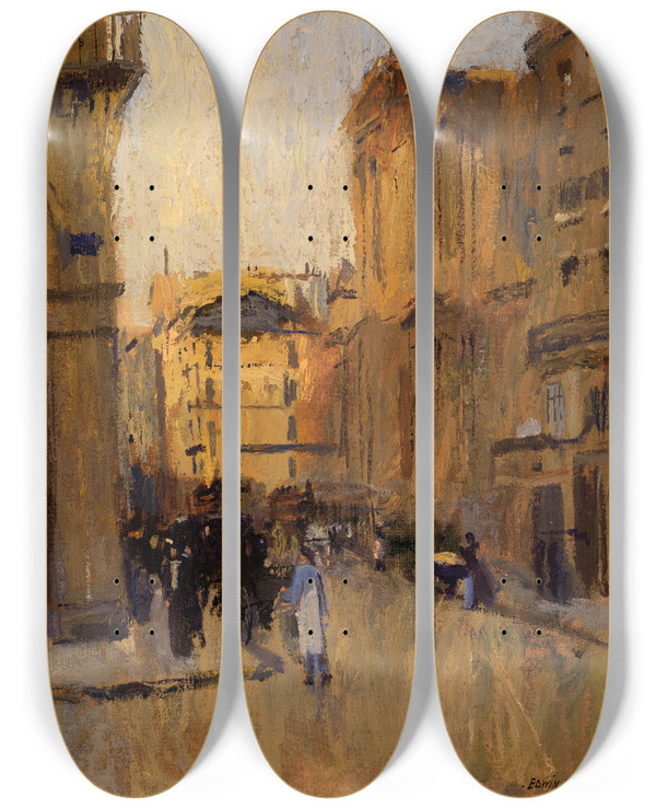 Triptych art skateboard deck of Frank Edwin Scott Saint Roche Church by Frank Edwin Scott (1863-1929)