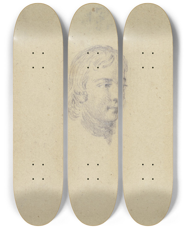 Triptych art skateboard deck of Daniel Nikolaus Chodowiecki Kopf Eines Jungen Mannes Mit Langem Haar Halb Nach Rechts Gewandt by Daniel Nikolaus Chodowiecki (1726-1801)