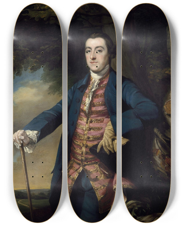 Triptych art skateboard deck of Francis Cotes Dr Connell by Francis Cotes (1726-1770)