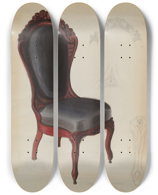 Triptych art skateboard deck of Beverly Chichester Balter Chair by Beverly Chichester (20-)