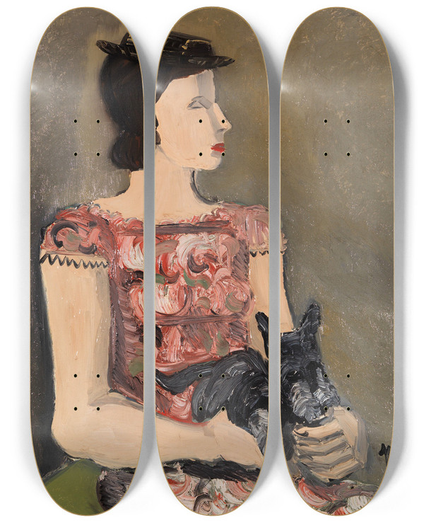 Triptych art skateboard deck of Helmut Kolle Portrait Dune Jeune Fille by Helmut Kolle (1899-1931)