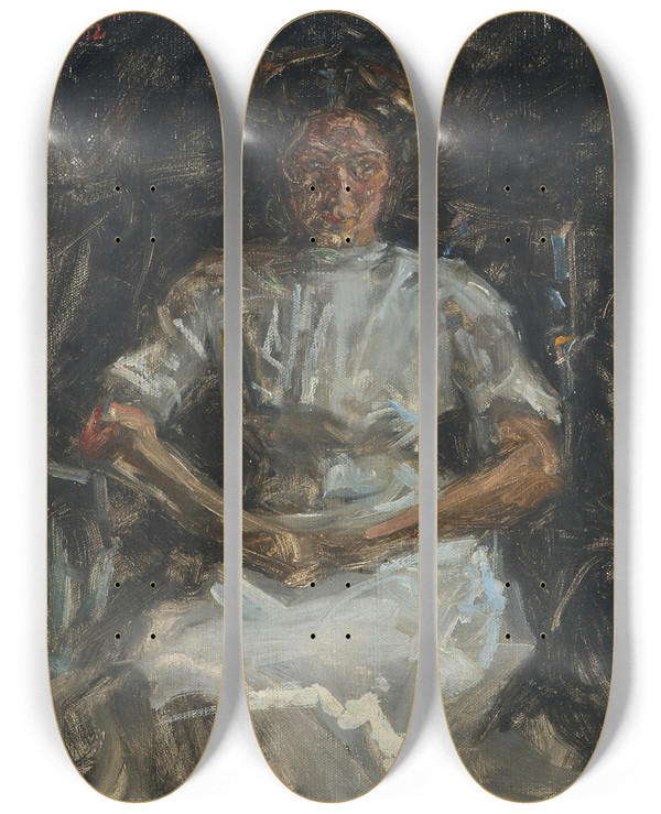 Triptych art skateboard deck of Viggo Johansen Portrt Af Siddende Kvinde by Johansen Viggo (1851-1935)