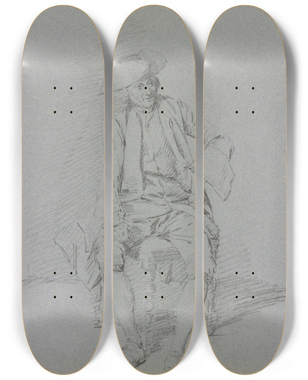 Triptych art skateboard deck of Cornelis Troost Sitting Cavalier by Cornelis Troost (1696-1750)